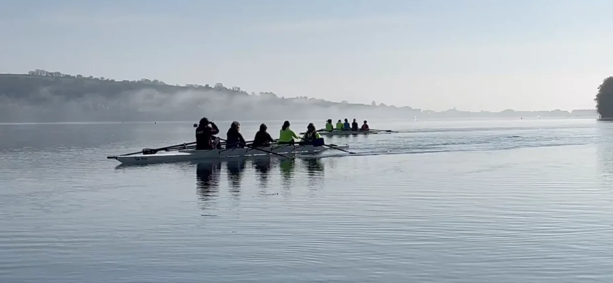 Fine boat rowing on the river